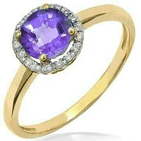 Amethyst Ring with Diamond Halo 14KT Gold