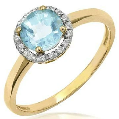 Aquarmarine Ring with Diamond Halo 14KT Gold