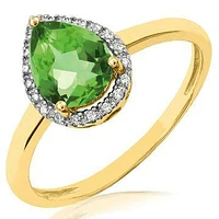 Peridot Teardrop Ring with Diamond Halo 14KT Gold