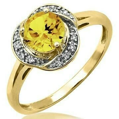 Citrine Ring with Diamond Whirl Halo 14KT Gold