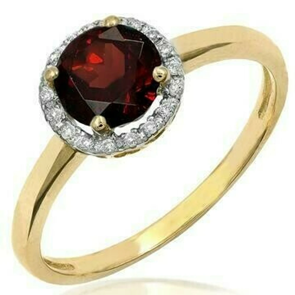 Garnet Ring with Diamond Halo 14KT Gold