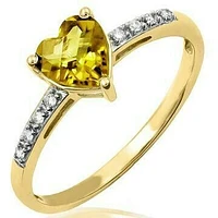 Heart Citrine Ring with Diamond Accent 14KT Gold