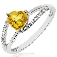 Heart Citrine Ring with Diamond Accent and Split Shoulders 14KT Gold