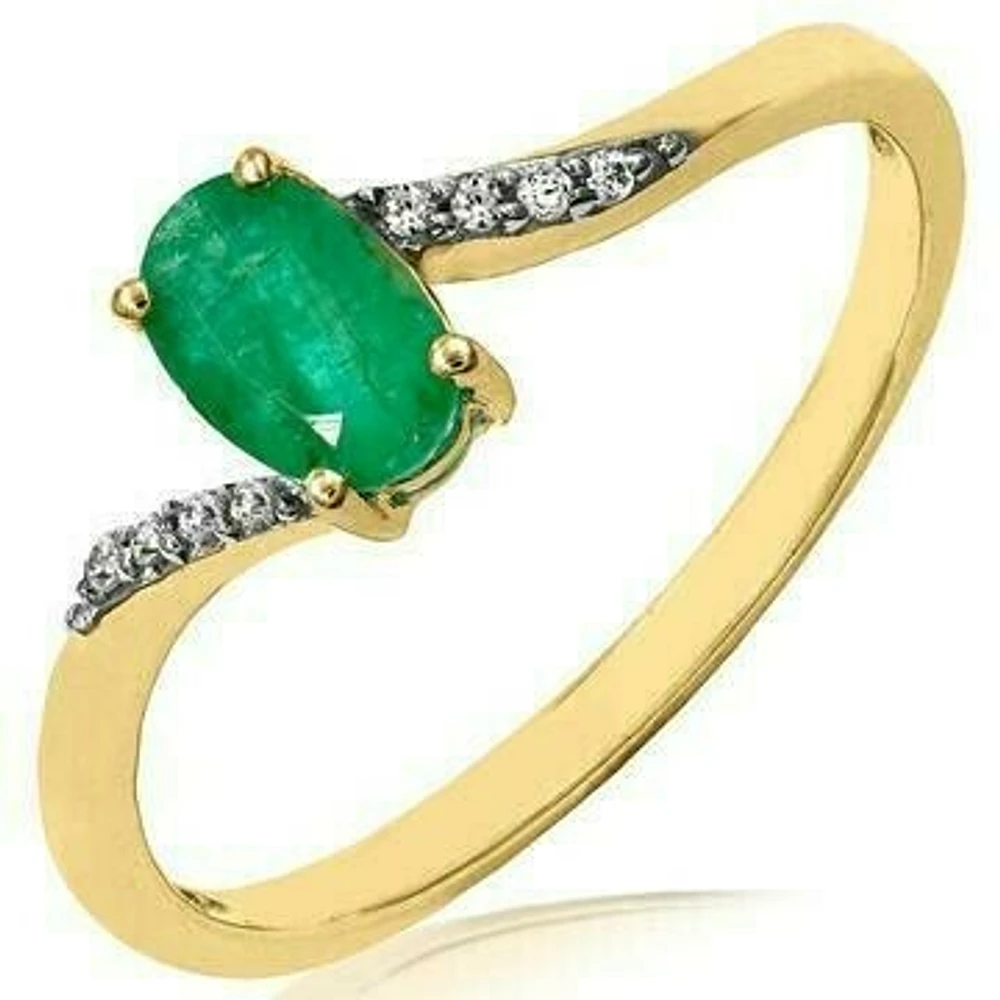 Oval Emerald Bypass Ring with Diamond Accent 14KT Gold