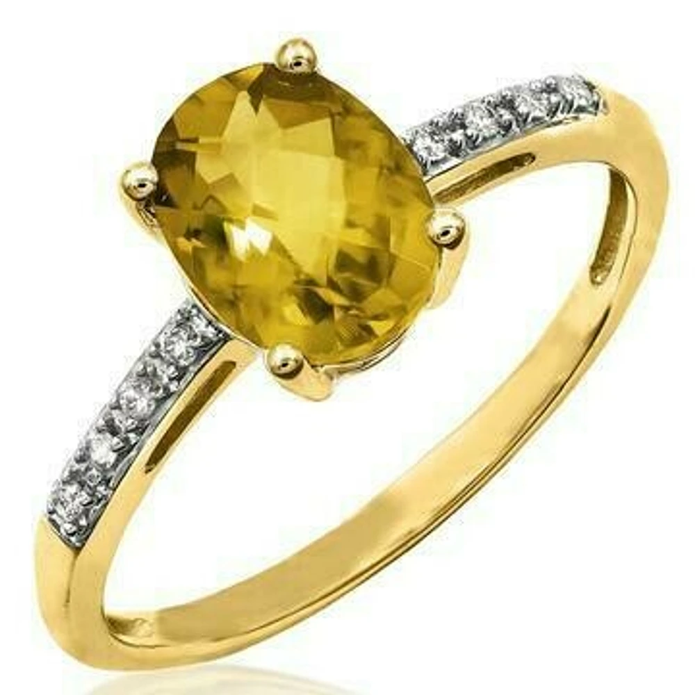 Oval Citrine Ring with Diamond Accent 14KT Gold