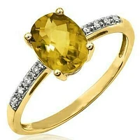 Oval Citrine Ring with Diamond Accent 14KT Gold