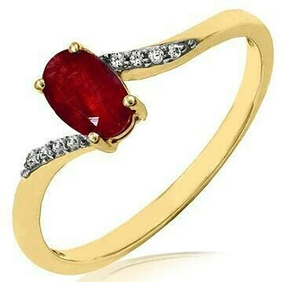 Oval Ruby Bypass Ring with Diamond Accent 14KT Gold