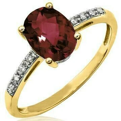 Oval Garnet Ring with Diamond Accent 14KT Gold