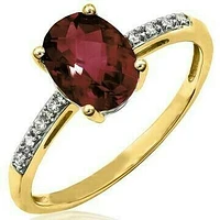 Oval Garnet Ring with Diamond Accent 14KT Gold