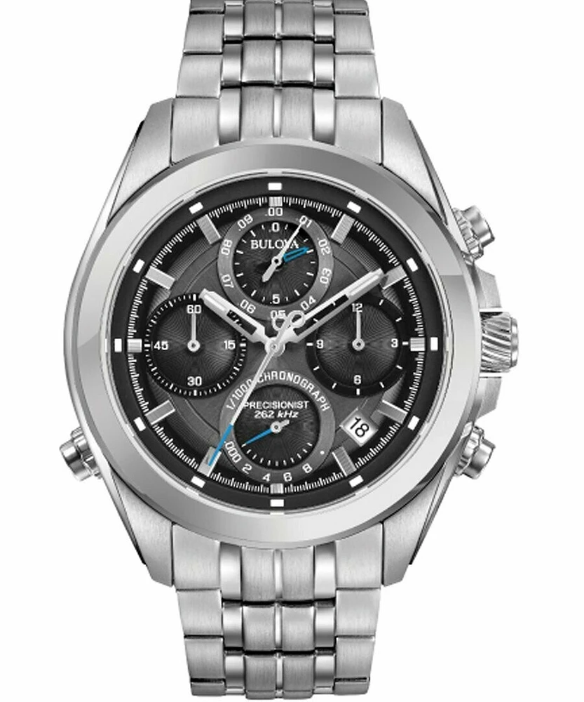 Bulova Precisionist Chronograph Stainless Steel Watch Black Dial 43MM  Quartz 96B260