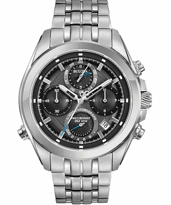 Bulova Precisionist Chronograph Stainless Steel Watch Black Dial 43MM  Quartz 96B260