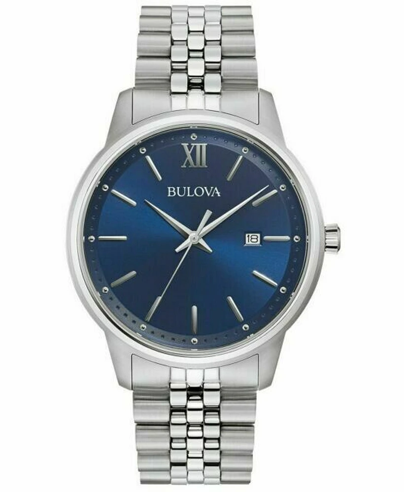 Bulova Men's Classic Stainless Steel Watch Blue Dial 41MM Quartz 96B334