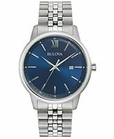 Bulova Men's Classic Stainless Steel Watch Blue Dial 41MM Quartz 96B334