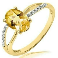 Oval Citrine Ring with Diamond Accent and Split Shoulders 14KT Gold