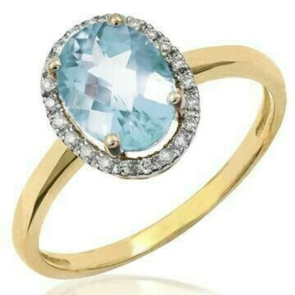 Oval Aquamarine Ring with Diamond Halo 14KT Gold