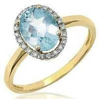 Oval Aquamarine Ring with Diamond Halo 14KT Gold