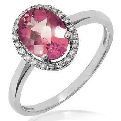 Oval Pink Topaz Ring with Diamond Halo 14KT Gold