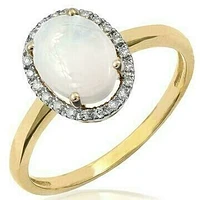 Oval Opal Ring with Diamond Halo 14KT Gold