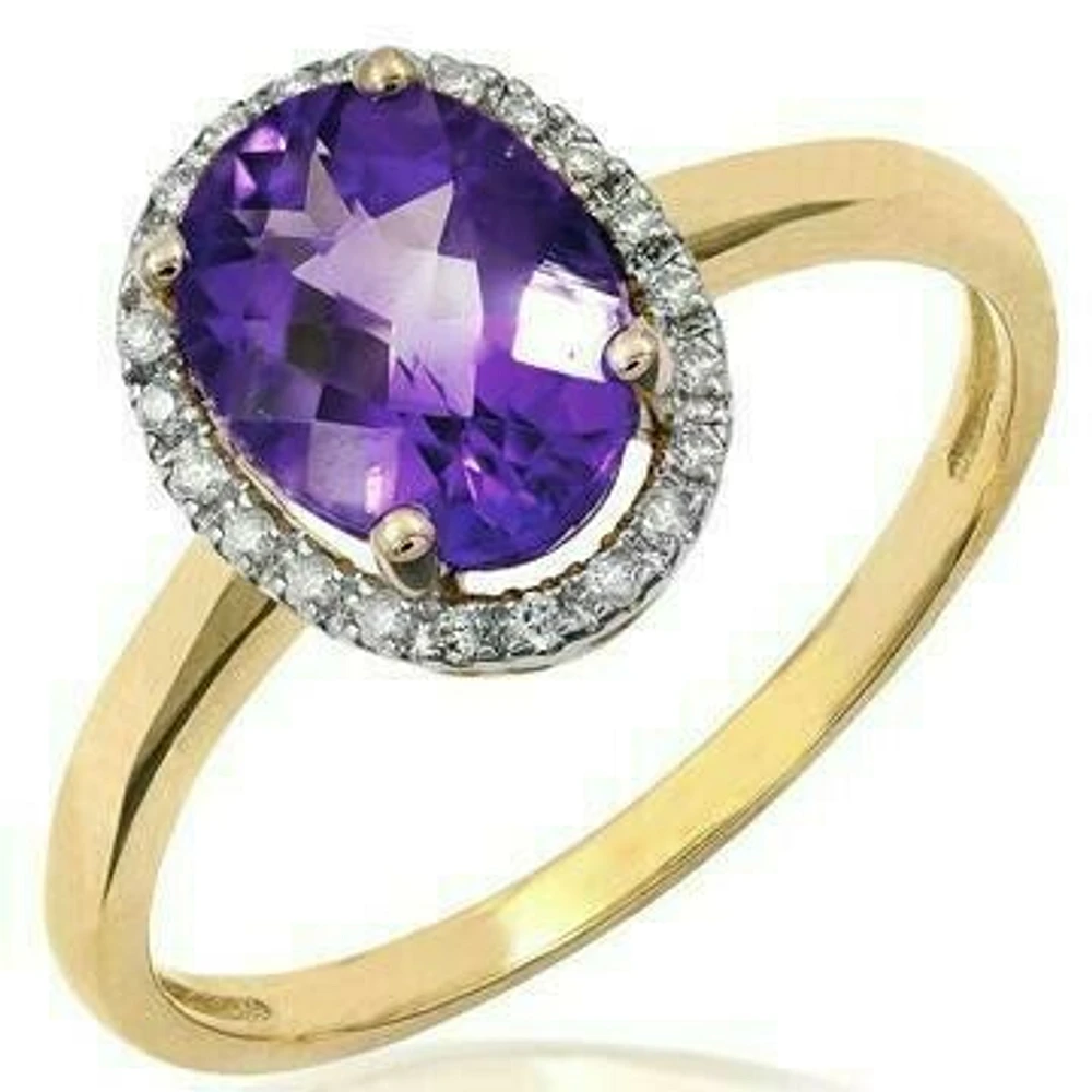 Oval Amethyst Ring with Diamond Halo 14KT Gold