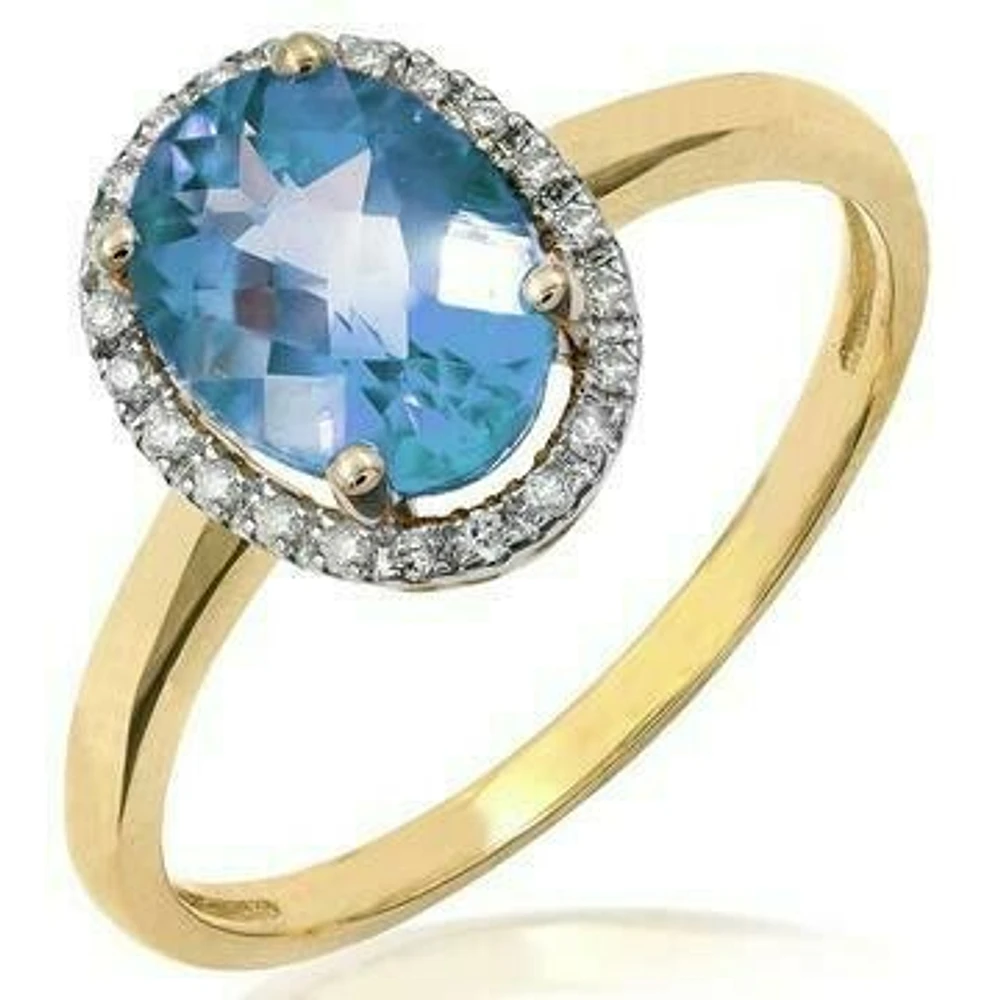 Oval Topaz Ring with Diamond Halo 14KT Gold