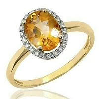 Oval Citrine Ring with Diamond Halo 14KT Gold