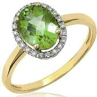 Oval Peridot Ring with Diamond Halo 14KT Gold