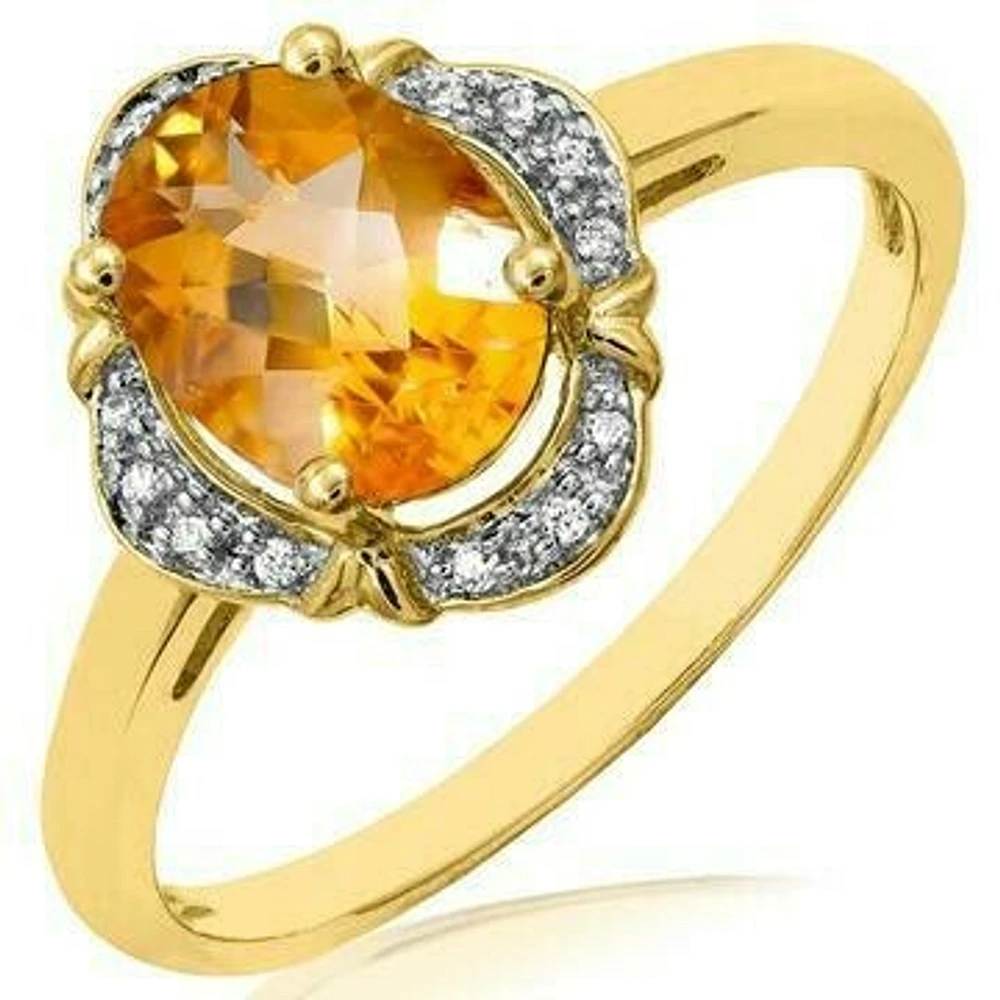 Vintage Inspired Oval Citrine Ring with Diamond Halo 14KT Gold