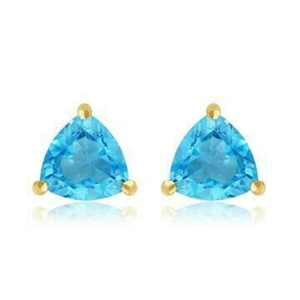 Triangular Blue Topaz Earrings 14KT Gold