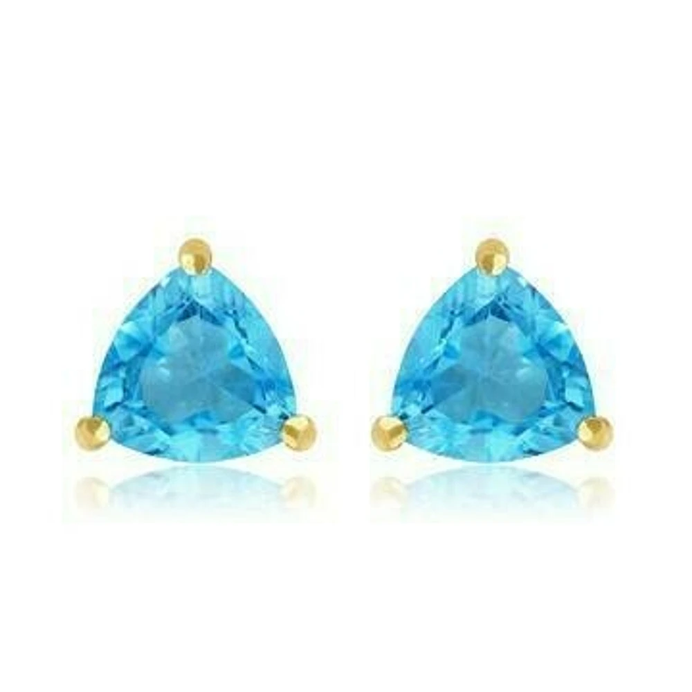 Triangular Blue Topaz Earrings 14KT Gold