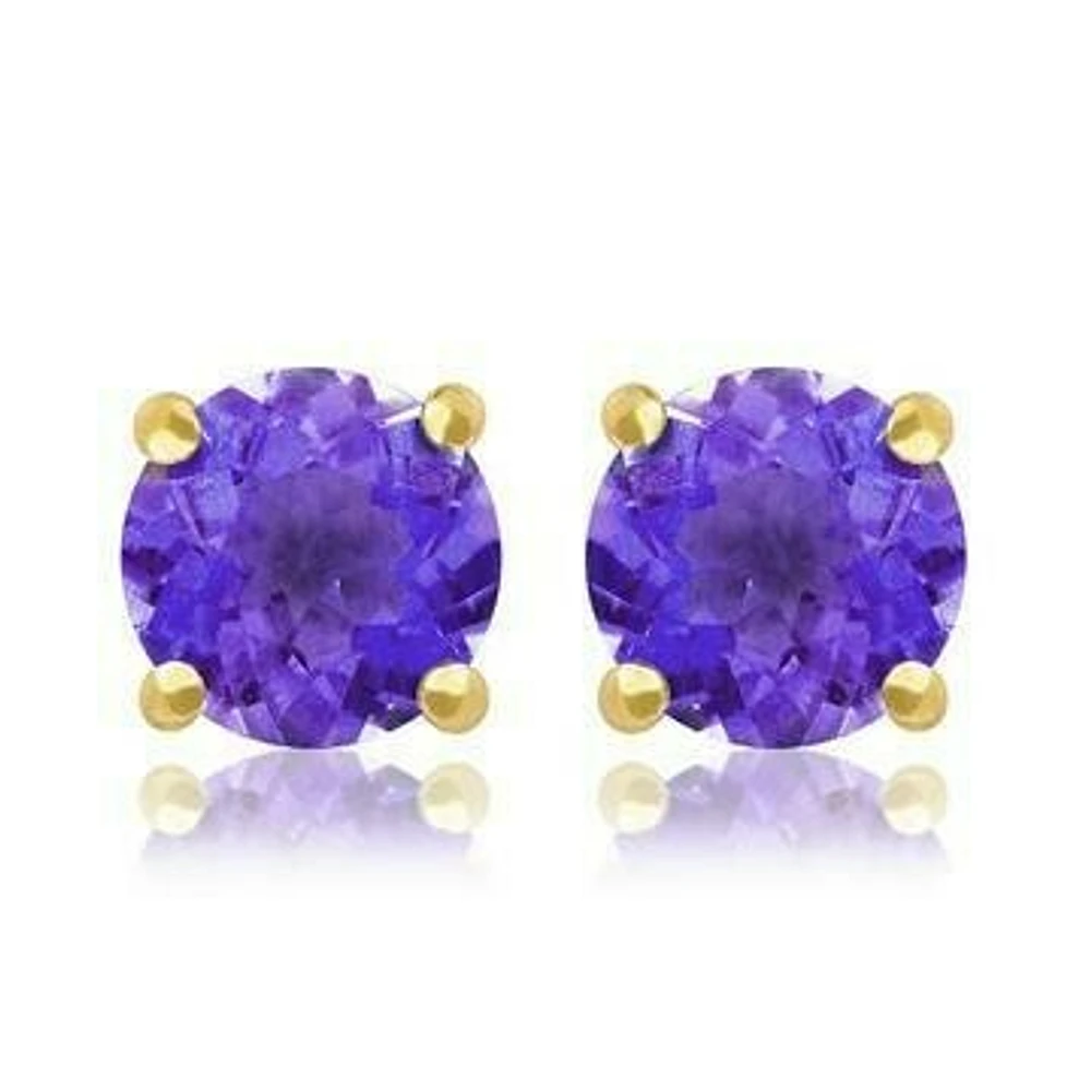 Round Amethyst Earrings 14KT Gold