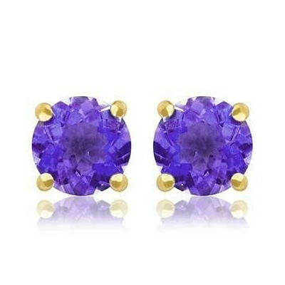 Round Amethyst Earrings 14KT Gold