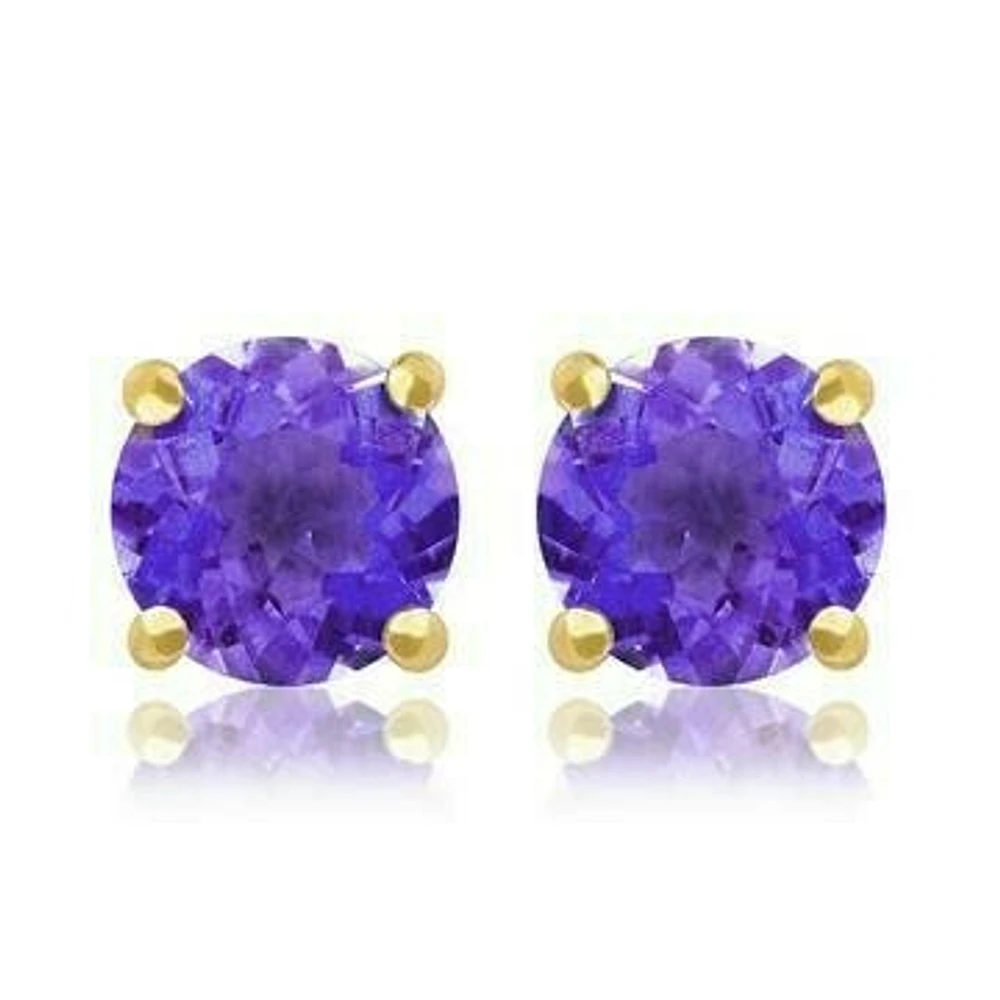 Round Amethyst Earrings 14KT Gold