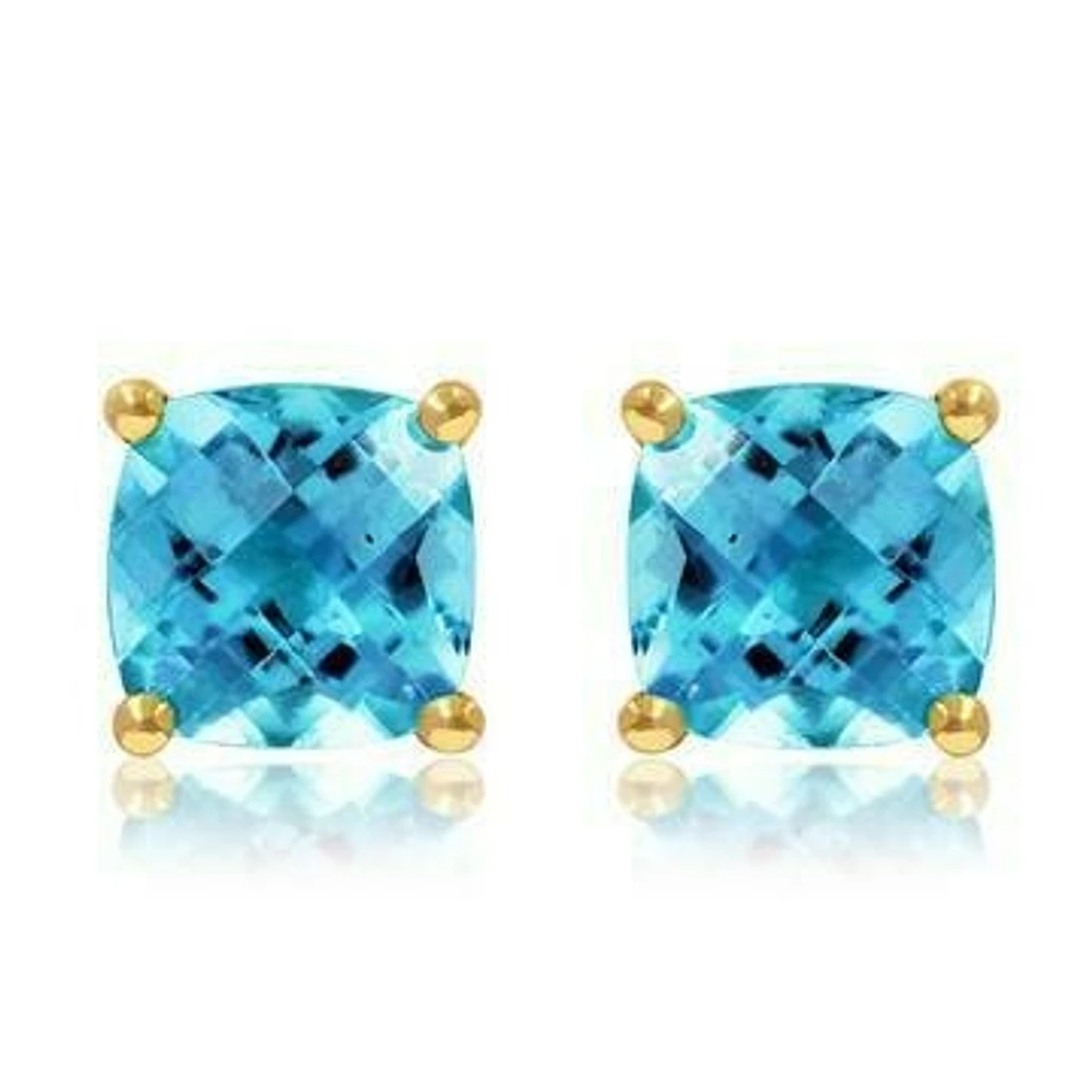 Cushion Blue Topaz Earrings 14KT Gold