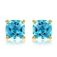 Cushion Blue Topaz Earrings 14KT Gold