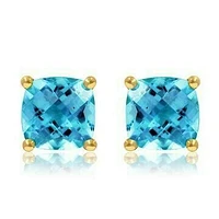 Cushion Blue Topaz Earrings 14KT Gold