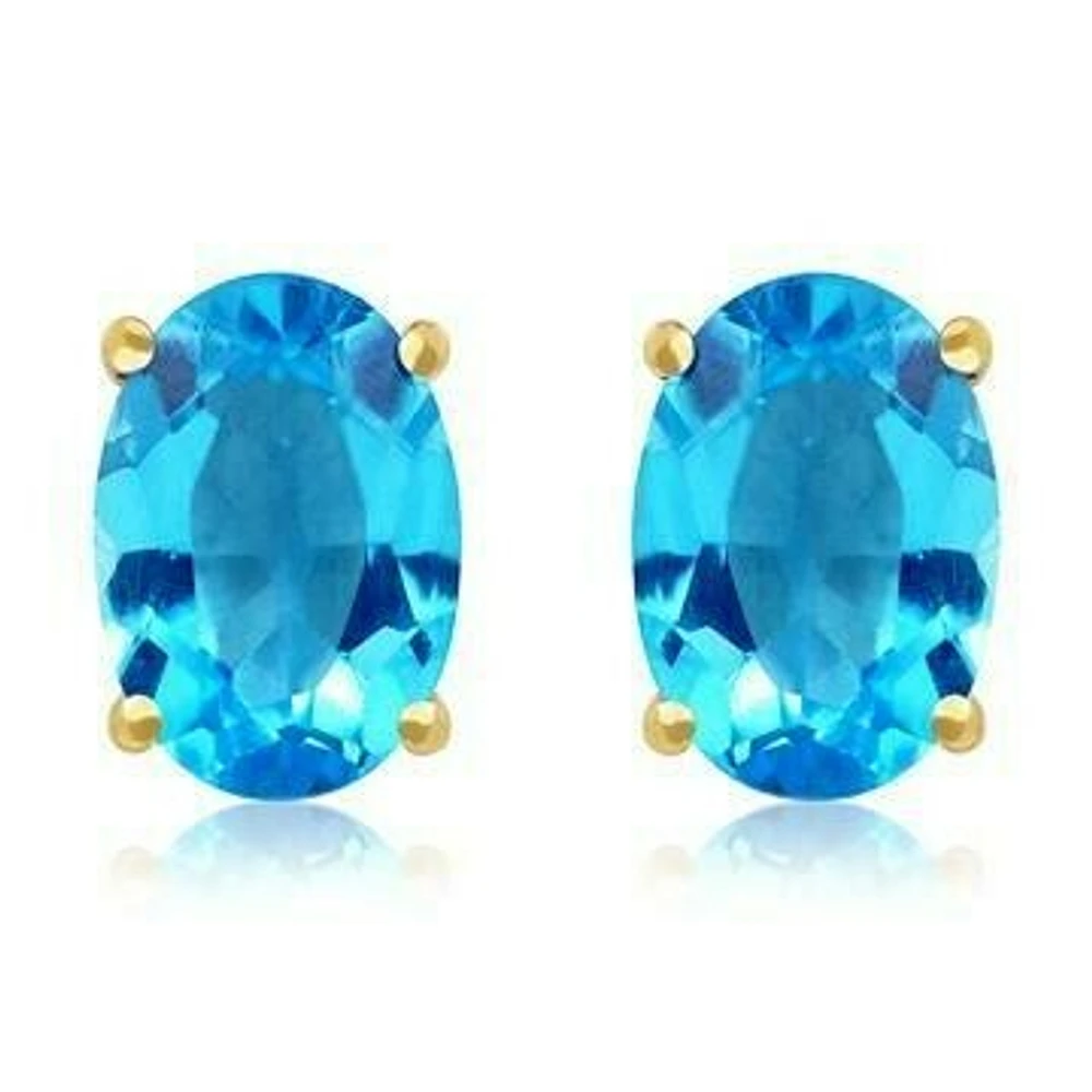 Oval Blue Topaz Earrings 14KT Gold