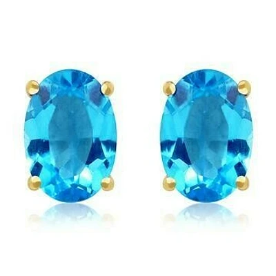 Oval Blue Topaz Earrings 14KT Gold