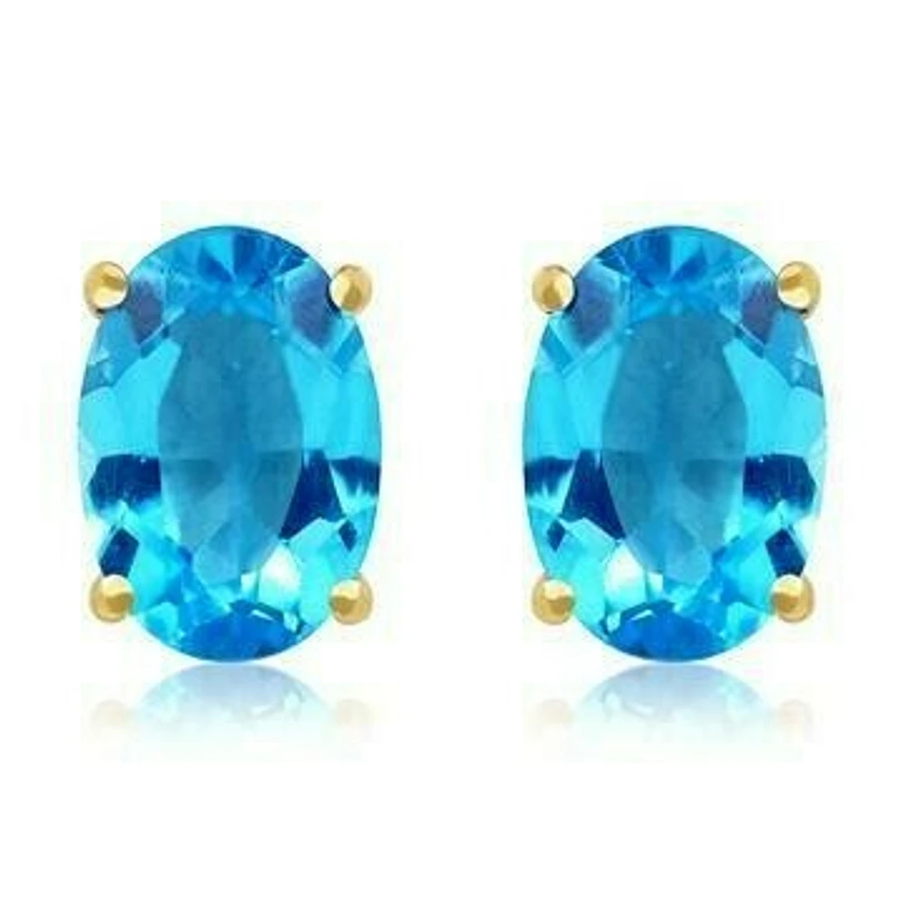 Oval Blue Topaz Earrings 14KT Gold