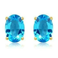 Oval Blue Topaz Earrings 14KT Gold