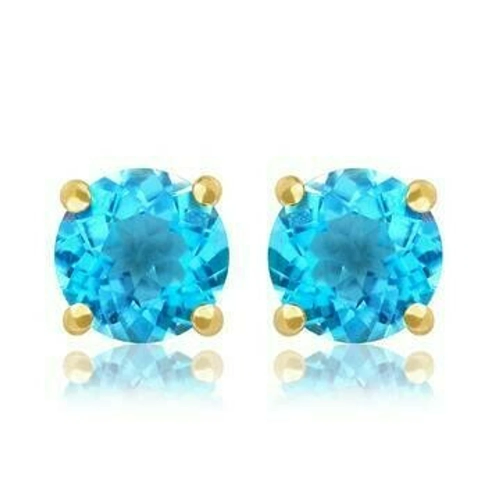 Round Blue Topaz Earrings 14KT Gold