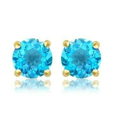 Round Blue Topaz Earrings 14KT Gold