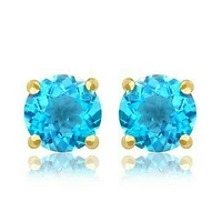 Round Blue Topaz Earrings 14KT Gold