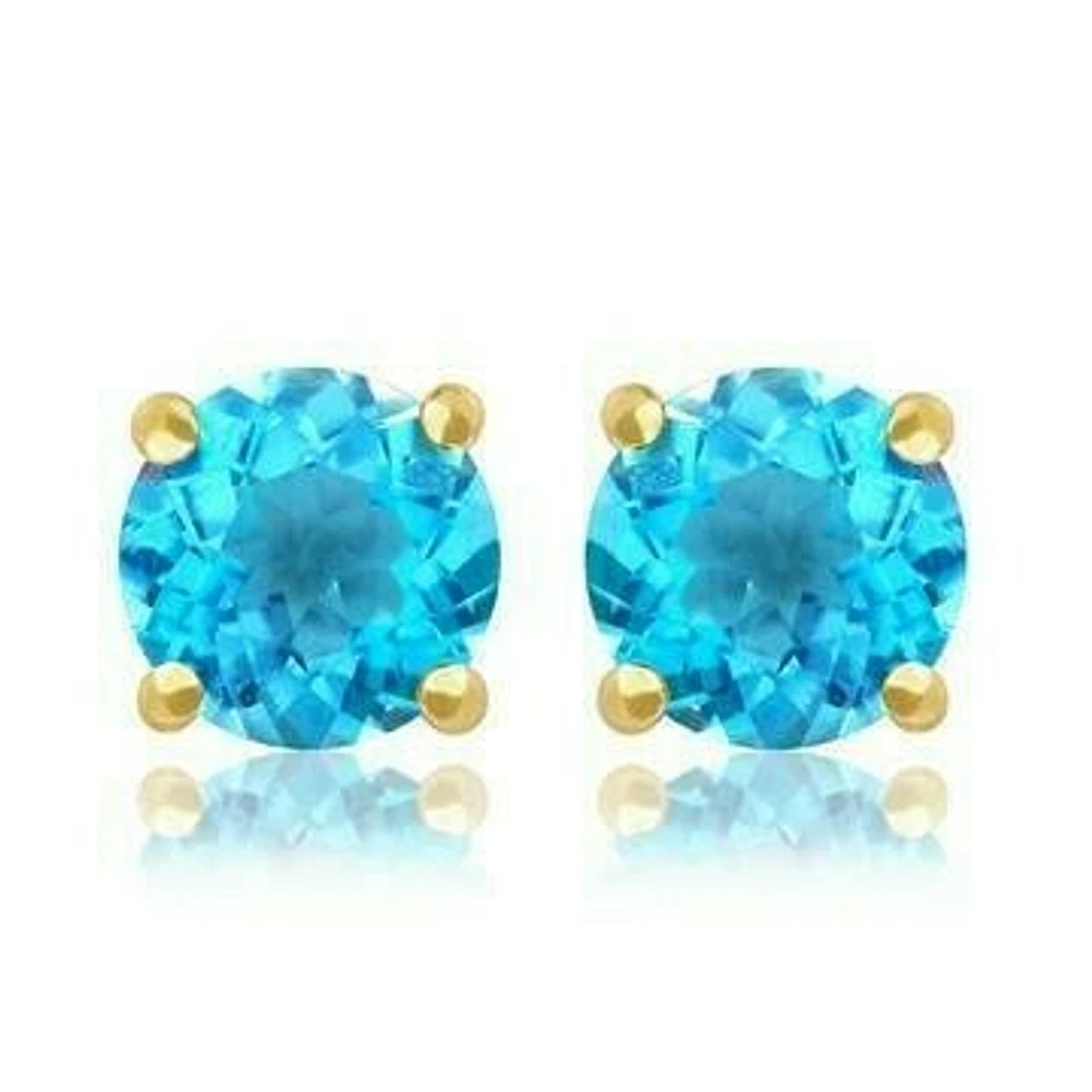 Round Blue Topaz Earrings 14KT Gold