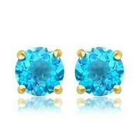 Round Blue Topaz Earrings 14KT Gold