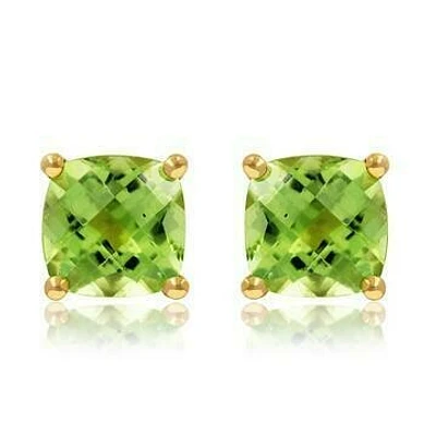 Cushion Peridot Earrings 14KT Gold