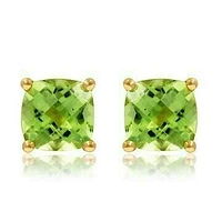 Cushion Peridot Earrings 14KT Gold