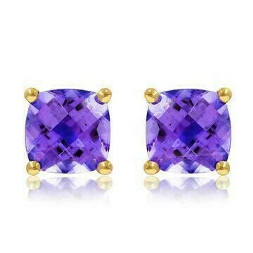 Cushion Amethyst Earrings 14KT Gold