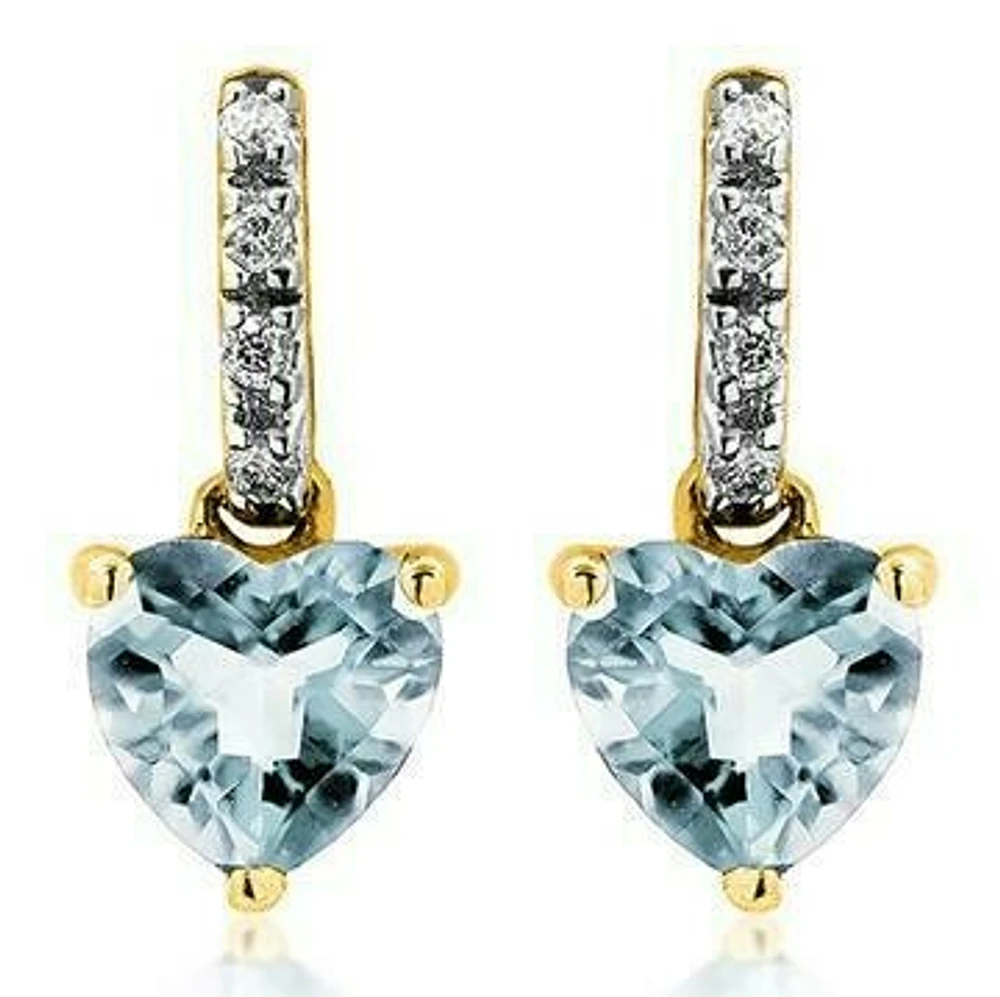 Heart Aquamarine Earrings with Diamond Accent 14KT Gold