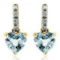 Heart Aquamarine Earrings with Diamond Accent 14KT Gold