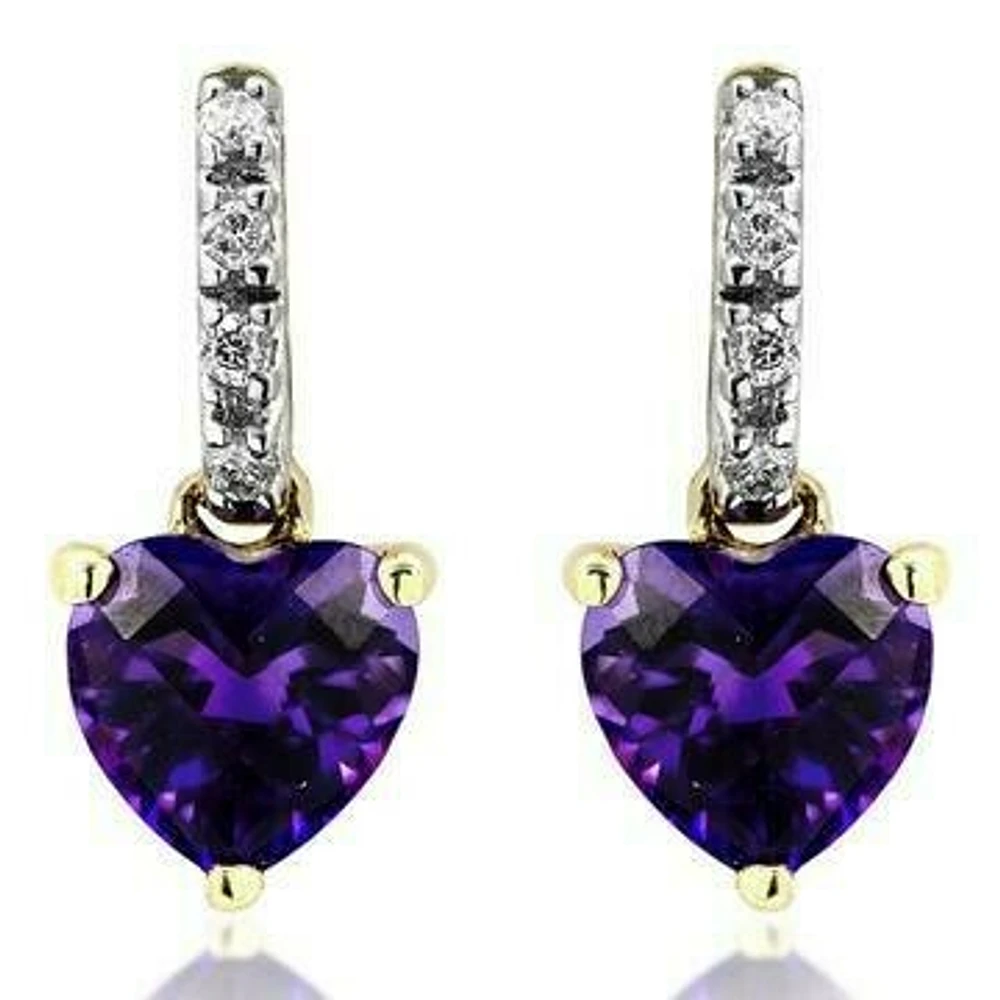 Heart Amethyst Earrings with Diamond Accent 14KT Gold